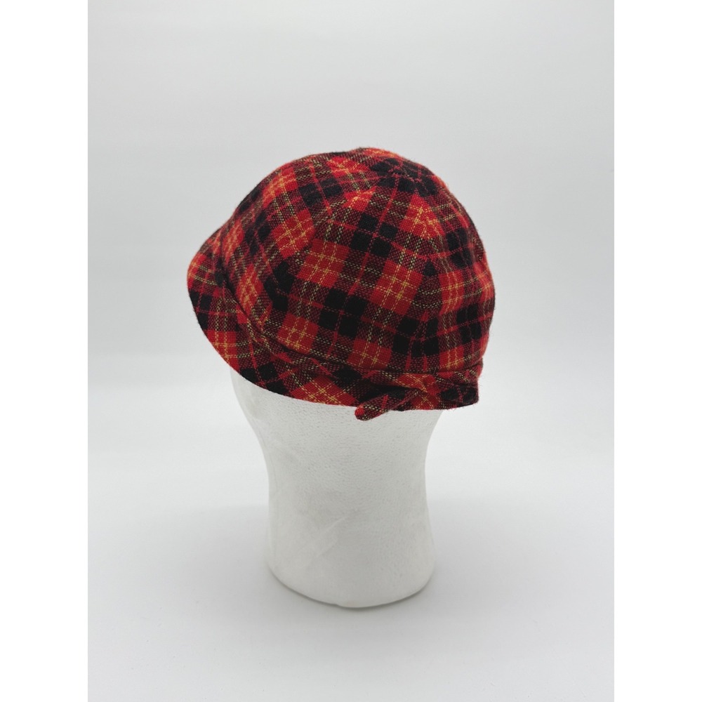 Vintage Joseph Magnin Plaid Wool Newsboy Cap Red Tartan Driving Hat - Picture 2 of 8